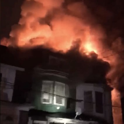 Trenton, NJ, firefighters battled a three-alarm blaze Feb. 2 that consumed several homes.