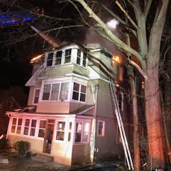 A firefighter was sent to the hospital with minor burns while battling a large three-story fire in Vernon, CT, on Sunday. A firefighter was sent to the hospital with minor burns while battling a large three-story fire in Vernon, CT, on Sunday.