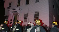A Worcester, MA, firefighter suffered minor injuries while battling a three-alarm apartment fire early Sunday.