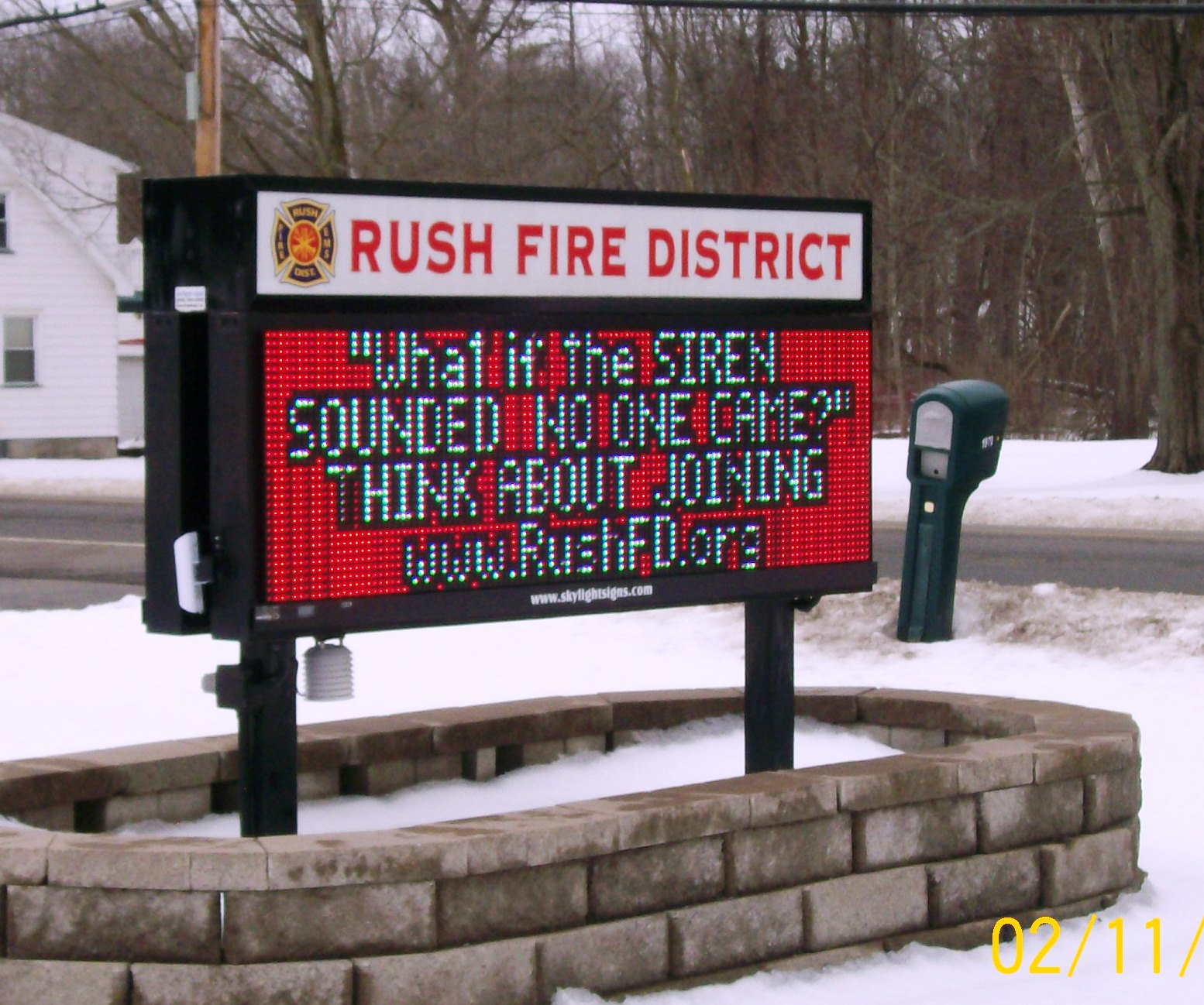 The Rush, NY, Volunteer Fire Department, which has 40 active firefighters, uses signage as part of its recruitment tool.