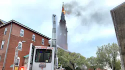 Baltimore City firefighters battled a multi-alarm blaze at Urban Bible Fellowship Church after its steeple caught fire Saturday.