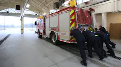 Columbus, OH, firefighters quietly celebrated the opening of the department's long-awaited Station 35 by pushing in an apparatus Monday.
