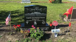 The grave site of Berwick, ME, Fire Capt. Joel Barnes, who died last year battling an apartment fire.