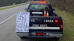 Quail Creek, AR, firefighters have begun offering free meals to truck drivers during the coronavirus pandemic. Quail Creek, AR, firefighters have begun offering free meals to truck drivers during the coronavirus pandemic.