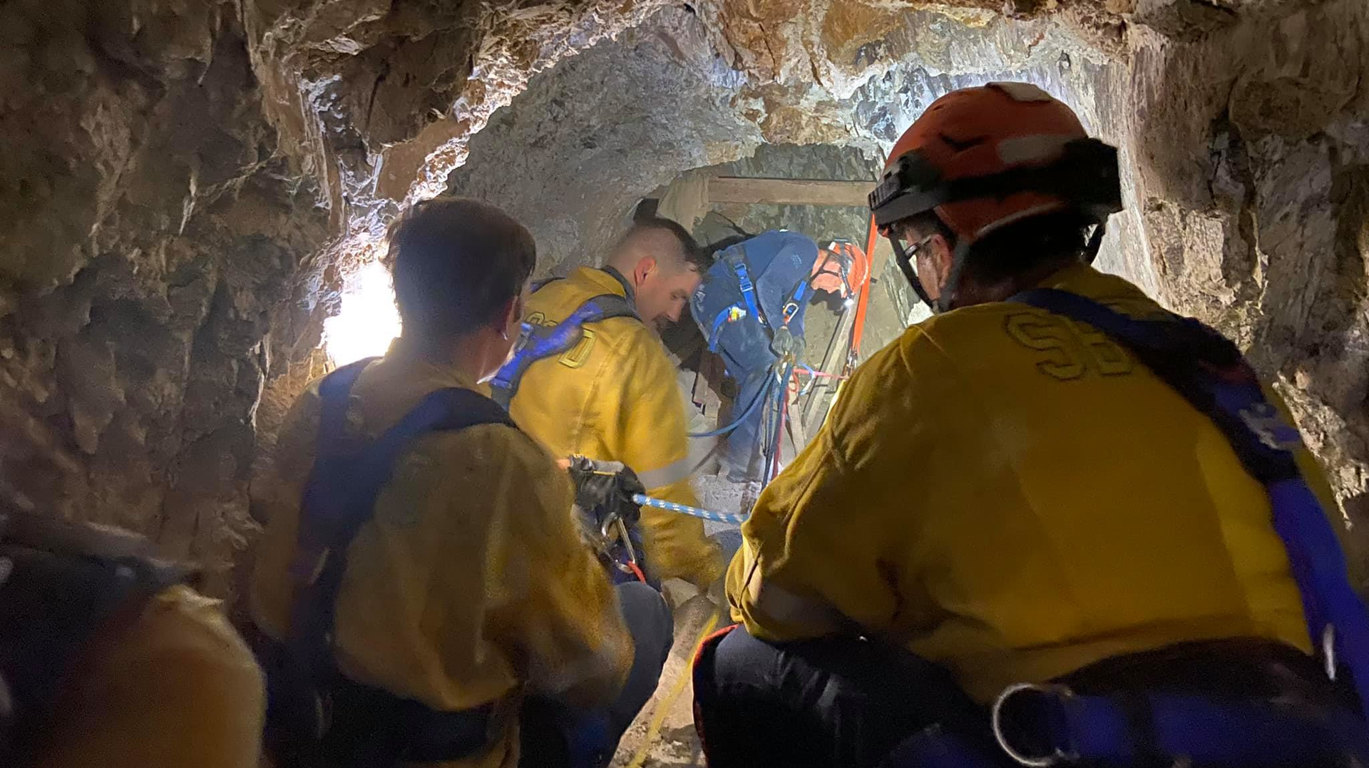 San Bernardino County, CA, firefighters and multiple Urban Search and Rescue teams staged a daring and complex rescue of a man trapped in a remote abandoned mine Sunday.