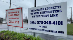 The firefighters union in Scranton, PA, posted a sign outside the fire department's Truck Company 4 station on North Main Avenue on Saturday that objected to acting Fire Chief Al Lucas closing the facility instead of calling in crews from other shifts to keep it open, and avoid “cross-contamination” of possible exposure to the coronavirus.