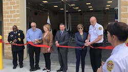 Jacksonville, FL, Fire Chief Keith Powers (right) is joined by agency and city officials, including Mayor Lenny Curry (center) to cut the ribbon for the grand opening of Station 61 on Friday, March 6, 2020.