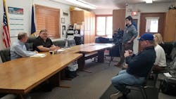 Janesville Mayor Dave Beenblossom (second from left) and Cedar Falls Mayor Rob Green (left) at a press conference earlier this month. Janesville Mayor Dave Beenblossom (second from left) and Cedar Falls Mayor Rob Green (left) at a press conference earlier this month.