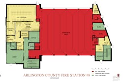 The Arlington, VA, County Fire Station 8 first-floor spaces are organized by risk of contaminant exposure into hot, transition and safe/cold zones. The Arlington, VA, County Fire Station 8 first-floor spaces are organized by risk of contaminant exposure into hot, transition and safe/cold zones.