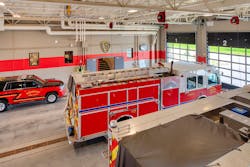 The Fridley Civic Campus included a 24,800-square-foot, six-bay fire station that has radiant floor heating in the apparatus bays. A lifecycle assessment showed that a boiler system was cost-effective.
