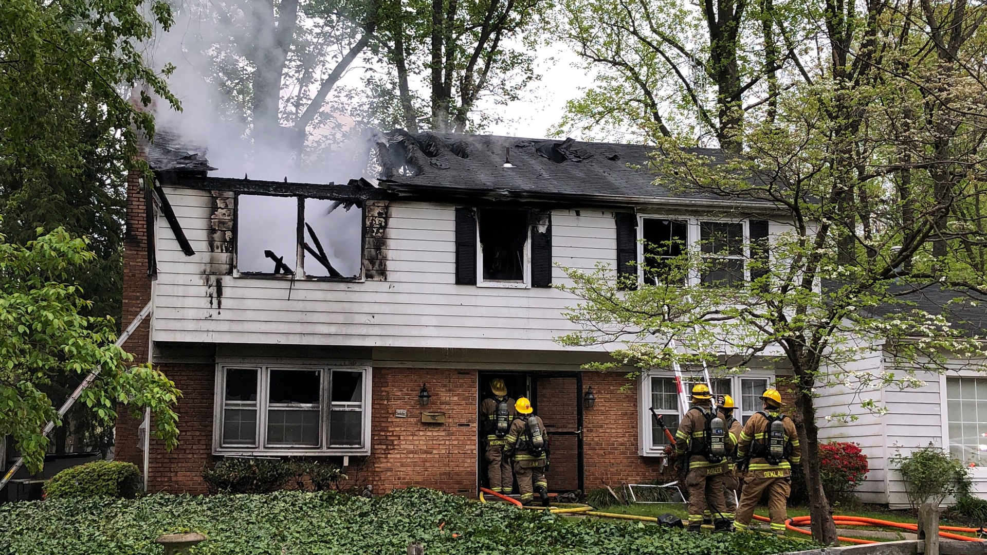 Two Anne Arundel County, MD, firefighters were injured battling a blaze that broke out at a two-story home in Crofton on Thursday.