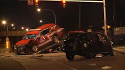 A Buffalo, NY, EMS worker and a woman were injured late Saturday when a rescue apparatus on the way to a fire collided with another vehicle.