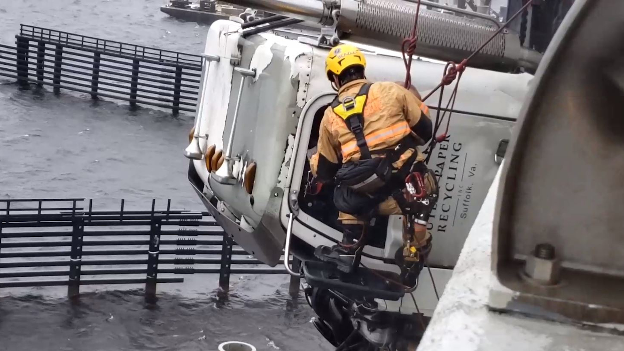 VA Firefighters Rescue Truck Driver Hanging from Bridge Firehouse