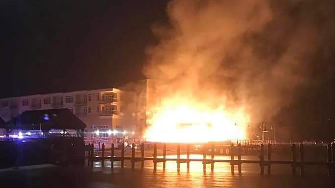 Firefighters from multiple fire companies battled a large blaze that broke out at a restaurant at the Dewey Beach, DE, lighthouse for three hours late Thursday.