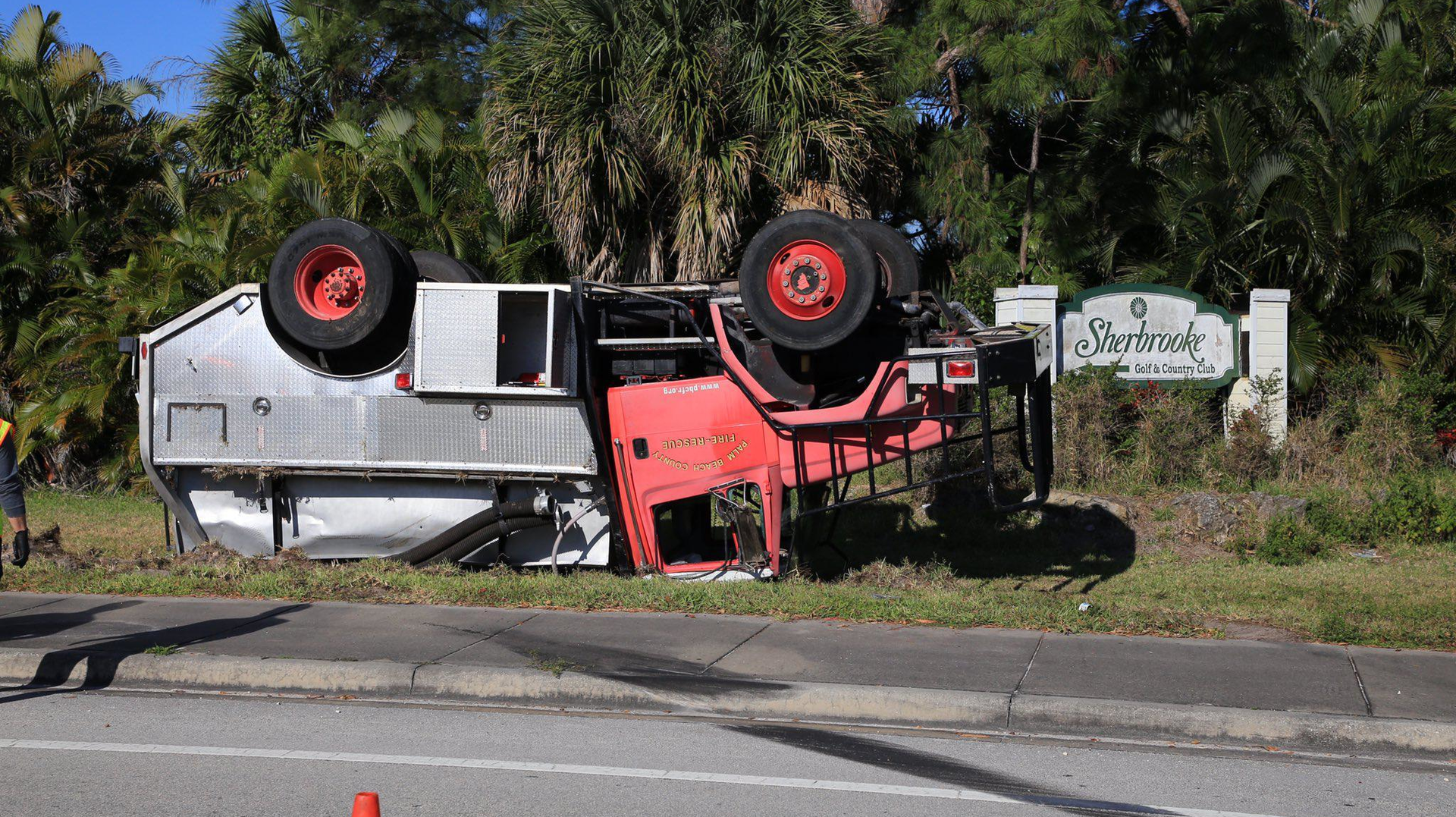 A Palm Beach County, FL, firefighter was injured Thursday in a rollover crash south of Wellington.