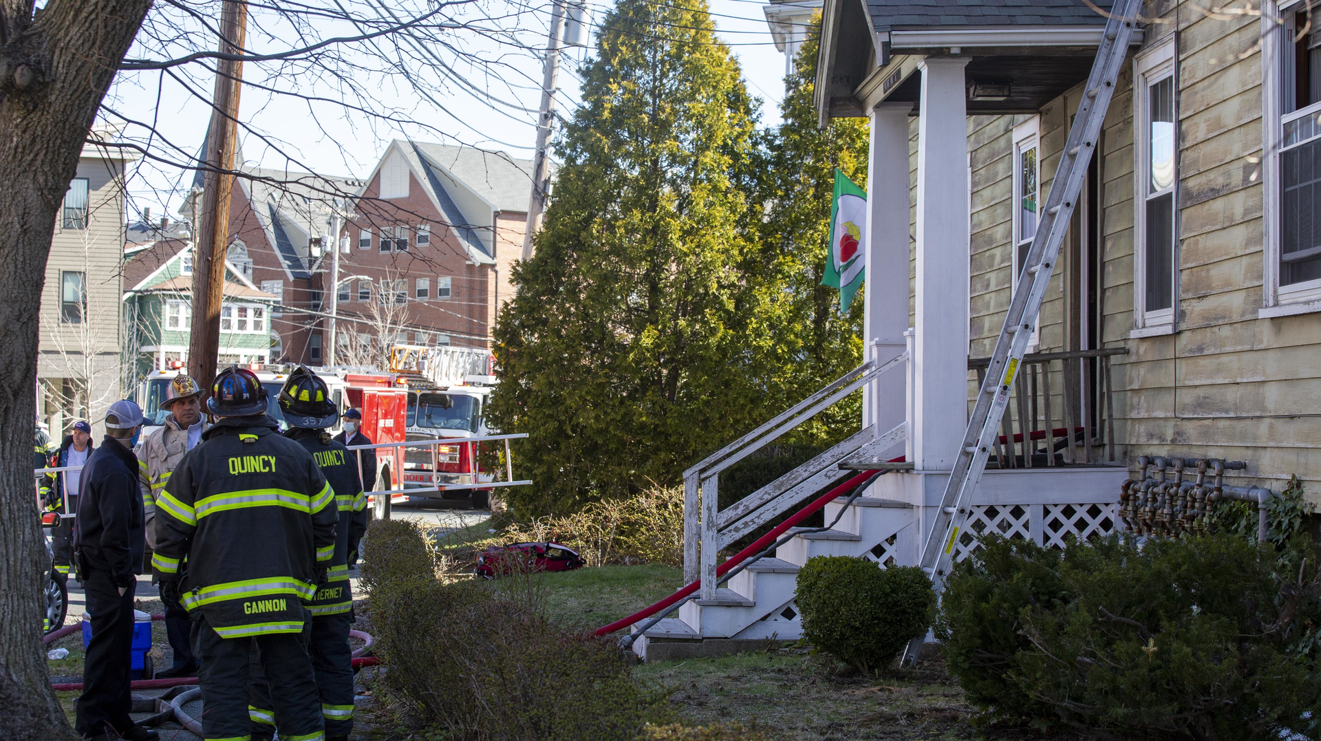 Quincy, MA, firefighters rescued a man from the second floor of burning house Monday.