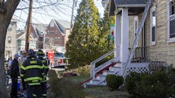 Quincy, MA, firefighters rescued a man from the second floor of burning house Monday. Quincy, MA, firefighters rescued a man from the second floor of burning house Monday.
