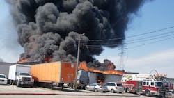 A massive warehouse blaze in Sauget, IL, had firefighters from multiple departments responding, including those from East St. Louis, Camp Jackson and St. Louis, MO. A massive warehouse blaze in Sauget, IL, had firefighters from multiple departments responding, including those from East St. Louis, Camp Jackson and St. Louis, MO.