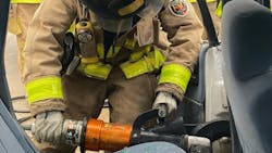A Topeka, KS, firefighter trains on vehicle extrication in March. A Topeka, KS, firefighter trains on vehicle extrication in March.