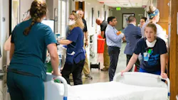 Staff at Holyoke Medical Center in Holyoke, MA, convert a portion of the hospital to accommodate an influx of coronavirus patients on April 6, 2020.