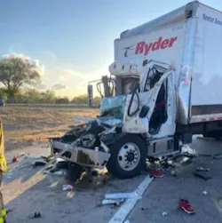 Albuquerque, NM, firefighters freed a driver trapped in a tractor-trailer following a crash with a similar vehicle late Saturday.