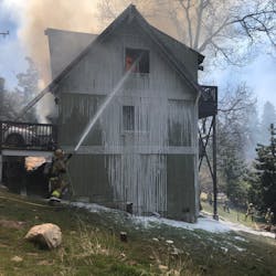 Two San Bernardino County, CA, firefighters were injured Tuesday after the floor of a burning multi-story home in Lake Arrowhead collapsed. Two San Bernardino County, CA, firefighters were injured Tuesday after the floor of a burning multi-story home in Lake Arrowhead collapsed.