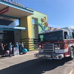 Tucson, AZ, firefighters show their support for staff at the Tucson Medical Center on Sunday as both professions continue on the frontlines of the coronavirus pandemic.