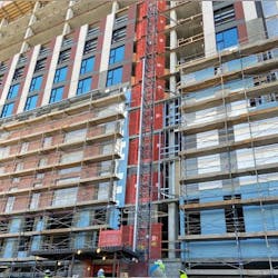 Exterior elevators or “cars” can be used to move firefighters and equipment. Also notice at the top of the photo, there are floor jacks and open floors, nothing to prevent you or your crews from walking off the edge when visibility is decreased. Exterior elevators or “cars” can be used to move firefighters and equipment. Also notice at the top of the photo, there are floor jacks and open floors, nothing to prevent you or your crews from walking off the edge when visibility is decreased.