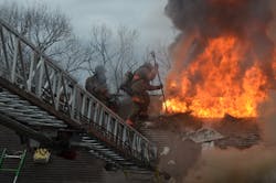 After opening up the roof decking, make sure that the ceiling that’s below has been punched through with a trash hook to release heat and smoke from inside of the home. After opening up the roof decking, make sure that the ceiling that’s below has been punched through with a trash hook to release heat and smoke from inside of the home.