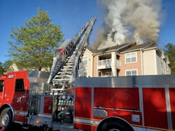The first of three fires that DeKalb County firefighters battled in just a few days left 20 families homeless at an apartment complex on Camelia Lane.