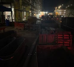 A photo of the same area as above, but at 10 p.m. Can you find the hydrant now? A photo of the same area as above, but at 10 p.m. Can you find the hydrant now?