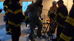 Dry decon’s minimal amount of water makes it ideal for decontamination in cold weather and on upper floors of high-rise incidents.