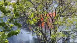 Bayonne, NJ, firefighters battled a four-alarm blaze that broke out at a home Thursday. Bayonne, NJ, firefighters battled a four-alarm blaze that broke out at a home Thursday.