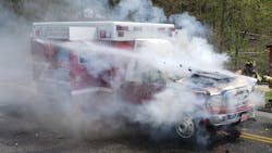 A Beacon Hose Company Not. 1 ambulance caught fire while taking a patient to the hospital Monday in Beacon Falls, CT. A Beacon Hose Company Not. 1 ambulance caught fire while taking a patient to the hospital Monday in Beacon Falls, CT.