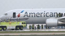Firefighters extinguish flames from an American Airlines plane on a runway at Chicago's O'Hare International Airport in 2016. Firefighters extinguish flames from an American Airlines plane on a runway at Chicago's O'Hare International Airport in 2016.