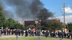 Two Columbia, SC, firefighters were injured during Saturday's protests, but they were treated at the scene and returned to duty. Two Columbia, SC, firefighters were injured during Saturday's protests, but they were treated at the scene and returned to duty.