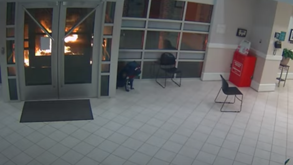 Fredericksburg, VA, firefighters quickly put out two small fires that were intentionally started in front of a city police station Sunday by an unknown man.
