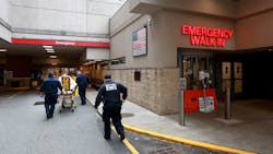 EMTs bring a patient to the emergency room at Hackensack University Medical Center in New Jersey. EMTs bring a patient to the emergency room at Hackensack University Medical Center in New Jersey.