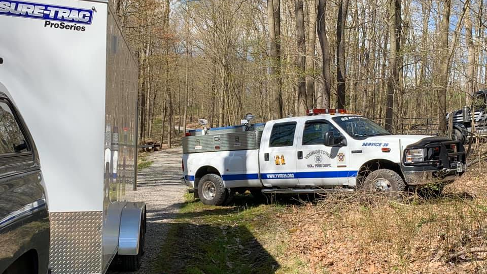 Firefighters from multiple departments carried an injured logger 300 yards out of a remote wooded area atop Youngstown Ridge in Ligonier Township on Monday.