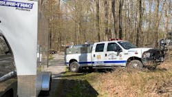 Firefighters from multiple departments carried an injured logger 300 yards out of a remote wooded area atop Youngstown Ridge in Ligonier Township on Monday. Firefighters from multiple departments carried an injured logger 300 yards out of a remote wooded area atop Youngstown Ridge in Ligonier Township on Monday.