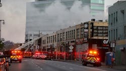 Twelve Los Angeles firefighters were injured following an explosion at a smoke shop firm Saturday.
