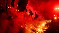 Firefighters work to control flames from a backfire during the Maria fire in Santa Paula, CA, on Nov. 1, 2019. Firefighters work to control flames from a backfire during the Maria fire in Santa Paula, CA, on Nov. 1, 2019.
