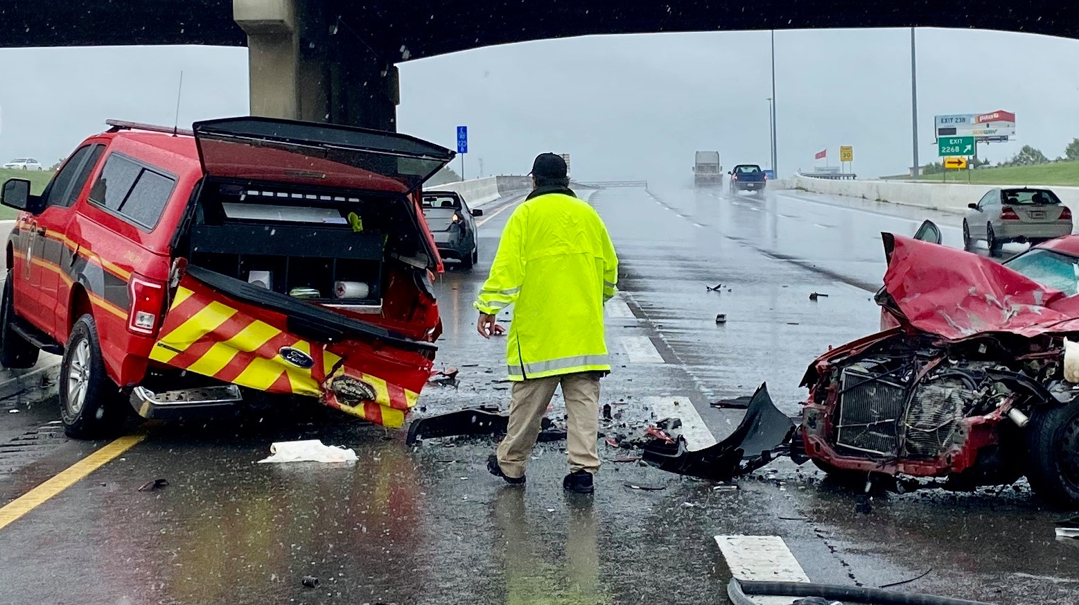 A Mount Juliet, TN, fire SUV responding to a previous interstate crash was struck from behind by another vehicle Wednesday.