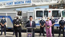 Acting Secretary of Homeland Security Chad F. Wolf (center) announced changes to the requirements of the SAFER grants program in Fort Worth, TX, on Friday.