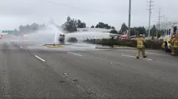 Ventura County, CA, firefighters used multiple water canons to extinguish a burning truck that was carrying hundreds of propane tanks when it caught fire Sunday.