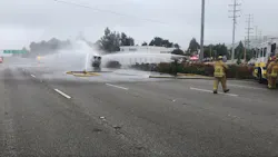 Ventura County, CA, firefighters used multiple water canons to extinguish a burning truck that was carrying hundreds of propane tanks when it caught fire Sunday.