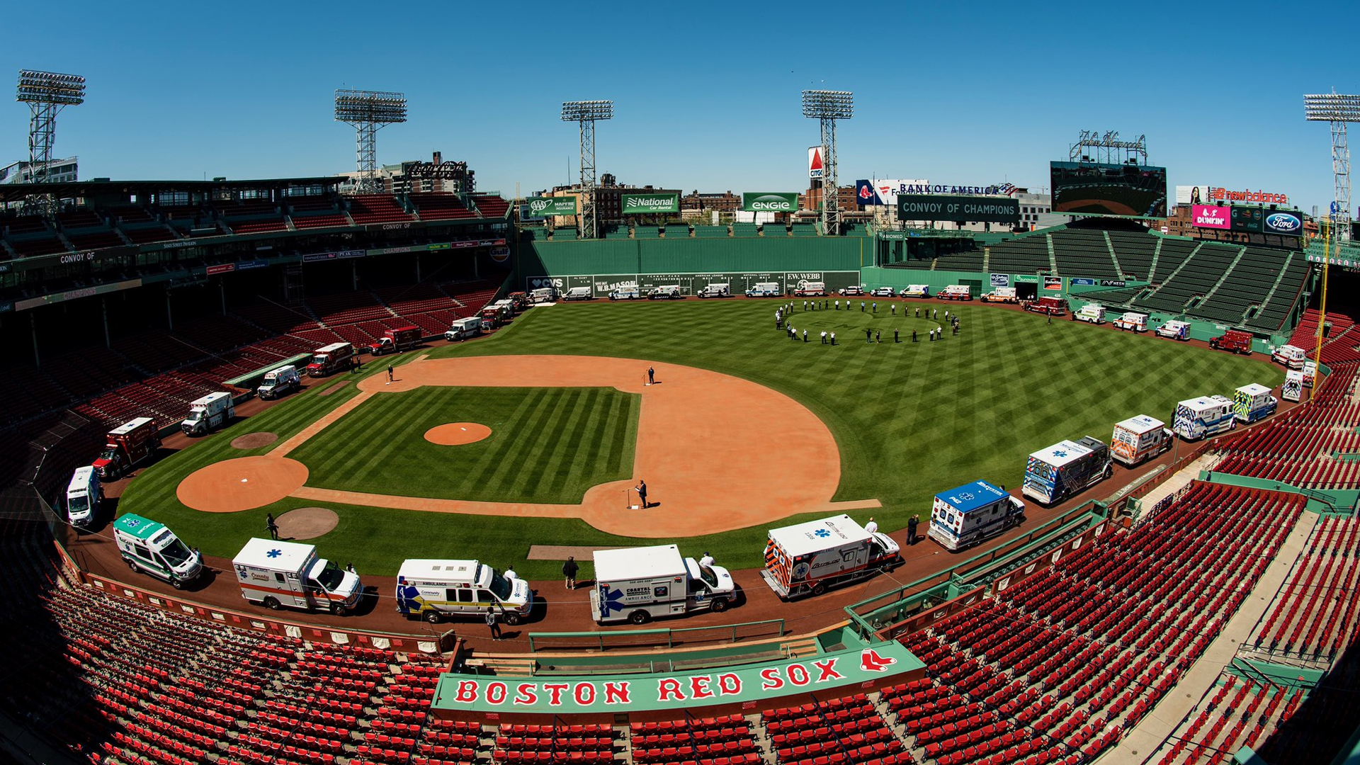 A convoy of 50 ambulances traveled from Worcester, MA, to Boston's Fenway park to celebrate National EMS Week.