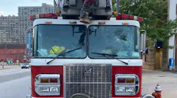 Cleveland Fire Department's Ladder 23 was placed out of service after bottles and rocks were thrown at it during protests Saturday, smashing the vehicle's windshield.