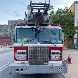 Cleveland Fire Department&apos;s Ladder 23 was placed out of service after bottles and rocks were thrown at it during protests Saturday, smashing the vehicle&apos;s windshield.