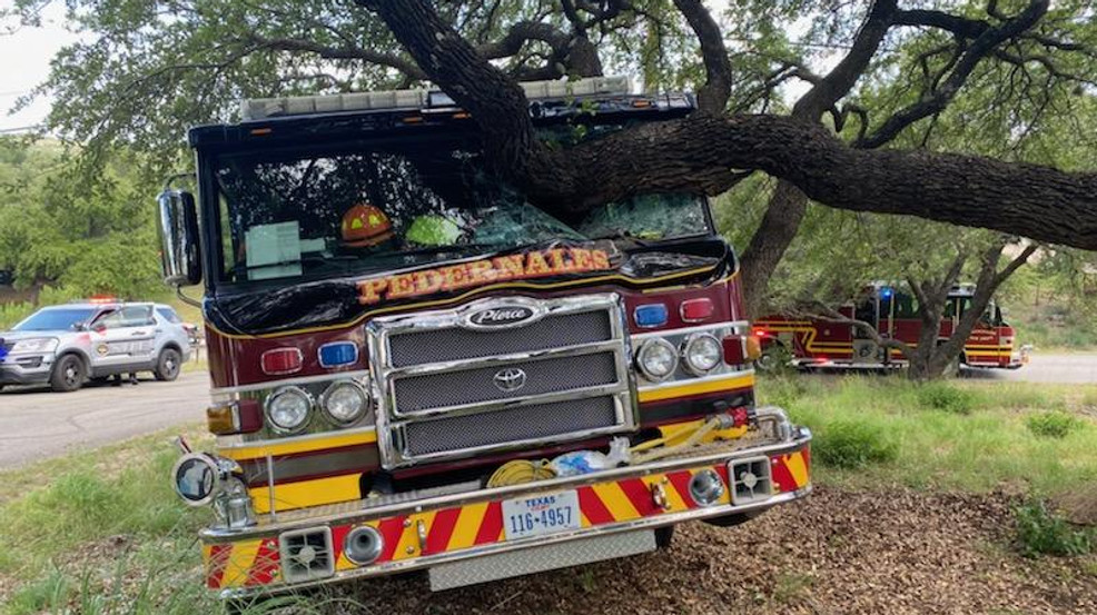 Pedernales Engine 801 crashed into a tree Saturday.